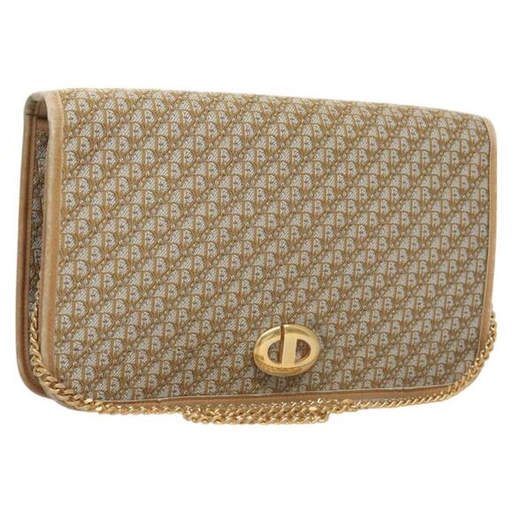 DIOR Trotter Canvas Chain Shoulder Bag Beige Gold - Picture 1 of 12